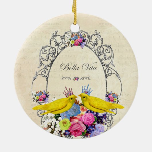 Vögel mit Kronen und Blume - Bella Vita Keramik Ornament (Hinten)