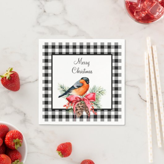 Vogel mit Pinecones Schwarz-Weiß Buffalo Karo Serviette (Beispiel)