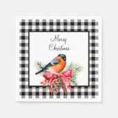 Vogel mit Pinecones Schwarz-Weiß Buffalo Karo Serviette (Vorderseite)