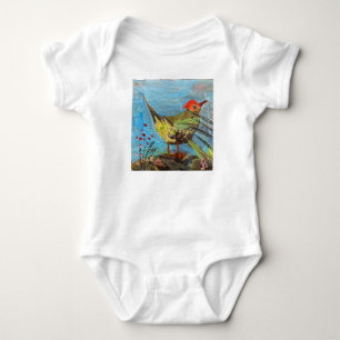 Vogel mit rotem Kopf, Malerei, zeitgenössische Kun Baby Strampler