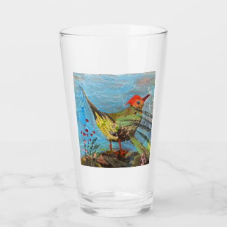 Vogel mit rotem Kopf, Malerei, zeitgenössische Kun Glas