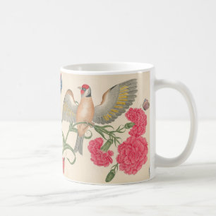 Vögel mit rotem Kopf, Nelken und Schmetterlingen Kaffeetasse