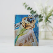 Vogel mit Schmuck und Architektur surreal Postkarte (Stehend Vorderseite)