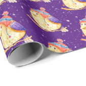 Vogel mit Winterkappe auf Lila Geschenkpapier (Rolleneckpunkt)
