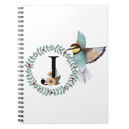 Vogel mit Wreath mit Buchstabe "J" Notizblock (Vorderseite)