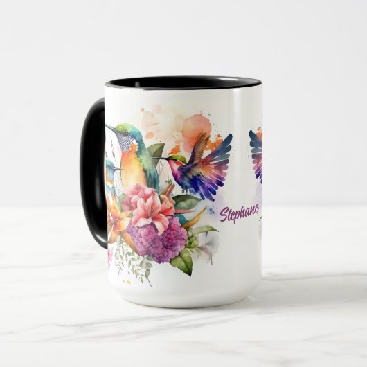 Vögel mit wunderschönen Blume beschwören Tasse (Vorderseite Links)