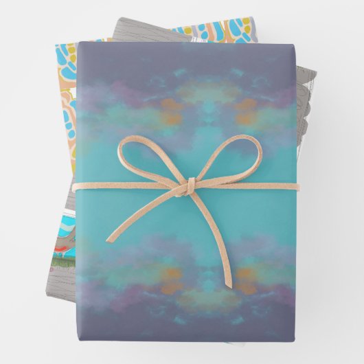 Vogel mit Wurm, Himmel mit Wolken, Packpapier Geschenkpapier Set (Beispiel)