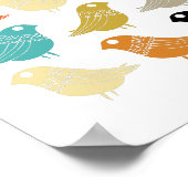 Vögel Mitte des Jahrhunderts Moderne farbenfrohe R Poster (Ecke)