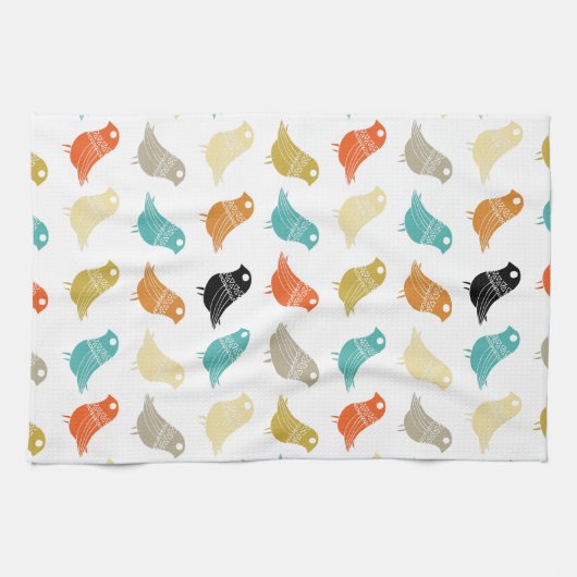 Vögel Mitte des Jahrhunderts Moderne, leuchtend fa Geschirrtuch (Horizontal)
