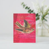 Vogel Mixed Media  Hintergrund in Hellrosa Postkarte (Stehend Vorderseite)