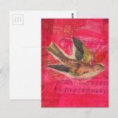 Vogel Mixed Media  Hintergrund in Hellrosa Postkarte (Vorne/Hinten)