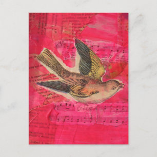 Vogel Mixed Media  Hintergrund in Hellrosa Postkarte