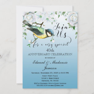 Vogel-Natur-Jubiläumseinladung Blau Floral Einladung