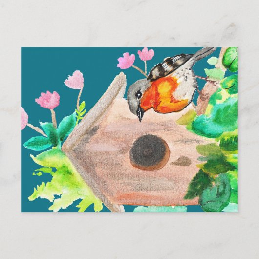 Vogel neben dem Haus Postkarte (Vorderseite)