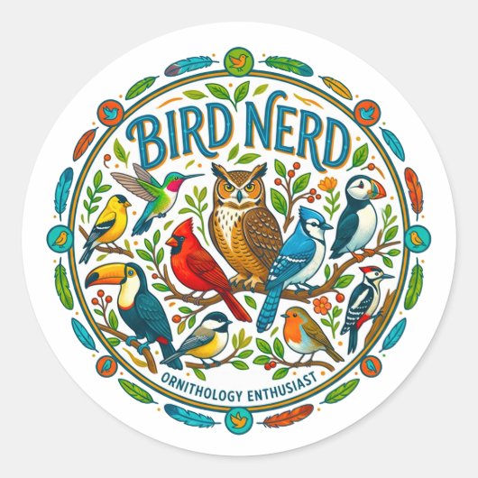 Vogel-Nerd-Logo Runder Aufkleber (Vorderseite)