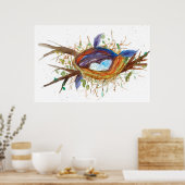 Vögel Nest Eier Feathers Tree Wasserfarbe Poster (Küche)