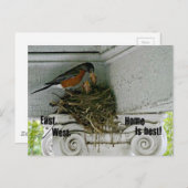 Vögel nest mit Zitat über Zuhause. Postkarte (Vorne/Hinten)