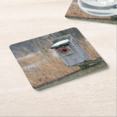 Vogel, Nestbox mit Urlaubskranz im Winter Rechteckiger Pappuntersetzer (angewinkelt)