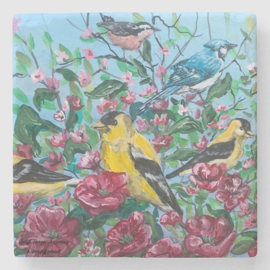 Vögel Neue Kollektion Originelle handgemalte Kunst Steinuntersetzer (Vorderseite)