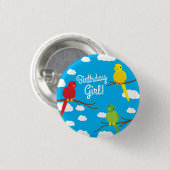 Vögel Niedlich farbenfrohe Frühjahrskinder zum Geb Button (Vorne & Hinten)