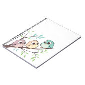 Vögel niedlicher Cartoon auf Baumzweigen - Noteboo Notizblock (Linke Seite)