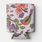 Vögel, Obstgarten: nahtloses Muster. Dosenkühler (Rückseite)