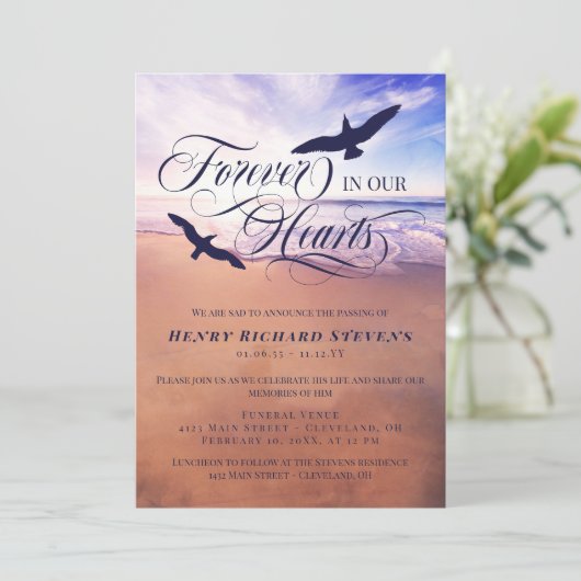 Vögel Ocean Beach für immer in unseren Herzen Beer Einladung (Stehend Vorderseite)