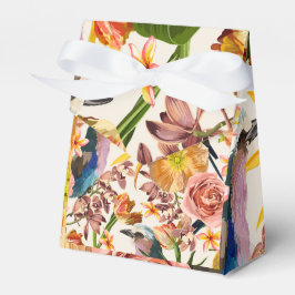 Vögel, orangefarbene Frühlingsblumen, tropische Ab Geschenkschachtel