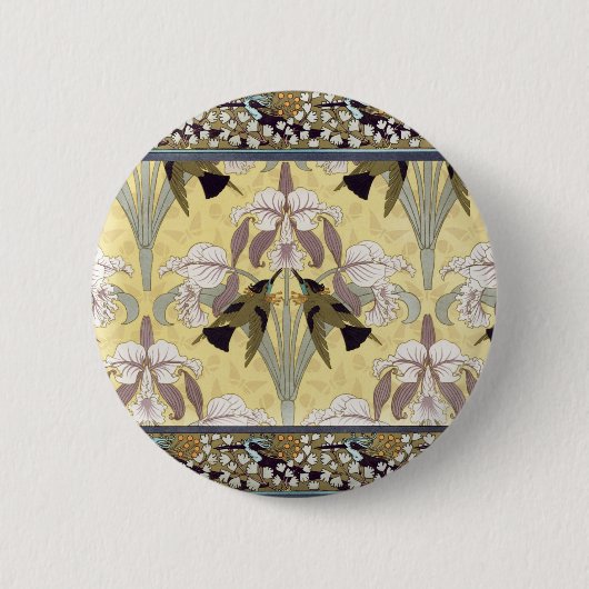 Vögel, Orchideen, Maidenhair Ferns Art Nouveau Button (Vorderseite)