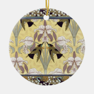 Vögel, Orchideen, Maidenhair Ferns Art Nouveau Keramik Ornament