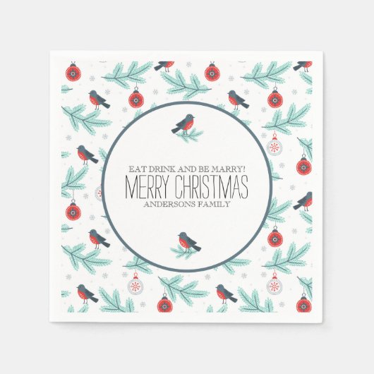 Vögel & Ornamente Farbiges Weihnachtsmuster Serviette (Vorderseite)