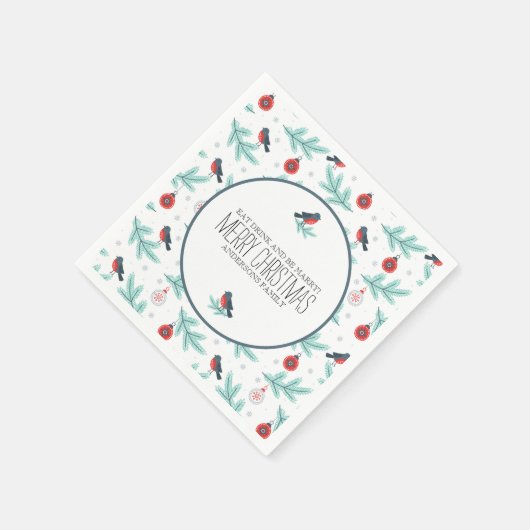 Vögel & Ornamente Farbiges Weihnachtsmuster Serviette (Ecke)