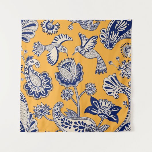 Vögel Paisley Blume Vintages Muster Wandteppich (Vorderseite)
