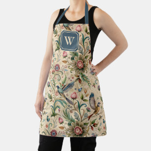 Vögel Paisley Vintage Landhausstil Türkis Monogram Schürze