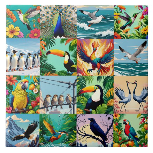 Vögel Patchwork-Muster Fliese (Vorderseite)