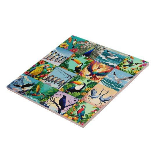 Vögel Patchwork-Muster Fliese (Seite)