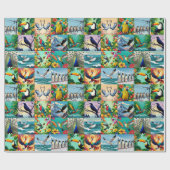 Vögel Patchwork-Muster Geschenkpapier (Flach)