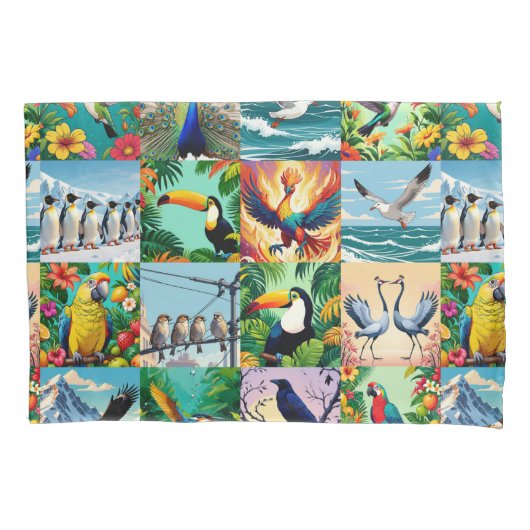 Vögel Patchwork-Muster Kissenbezug (Vorderseite)