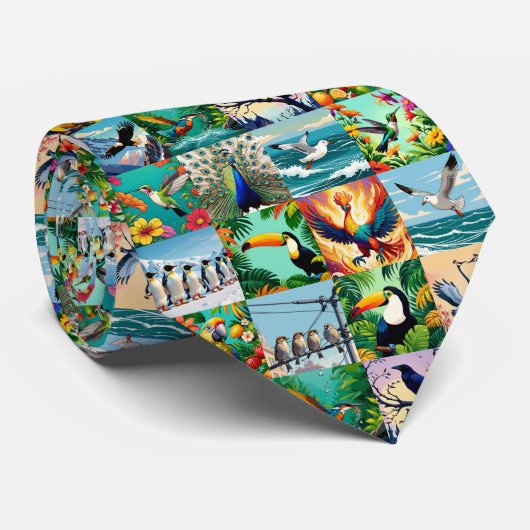 Vögel Patchwork-Muster  Krawatte (Gerollt)