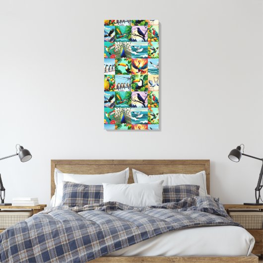 Vögel Patchwork-Muster Leinwanddruck (Insitu (Schlafzimmer))