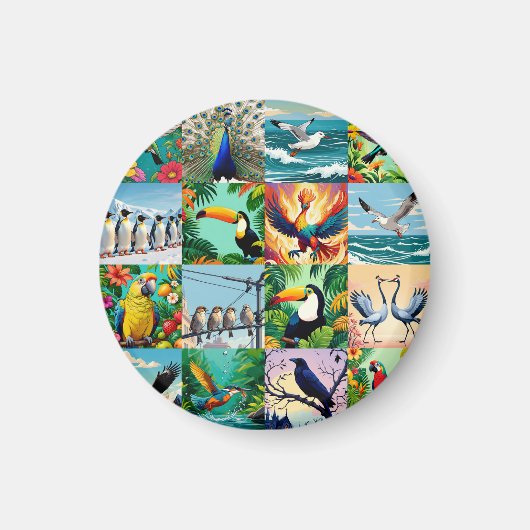 Vögel Patchwork-Muster Magnet (Vorne)