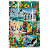 Vögel Patchwork-Muster Mittlere Geschenktüte (Rückseite)