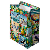 Vögel Patchwork-Muster Mittlere Geschenktüte (Rückseite Schrägansicht)