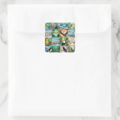 Vögel Patchwork-Muster Quadratischer Aufkleber (Tasche)