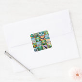 Vögel Patchwork-Muster Quadratischer Aufkleber (Umschlag)