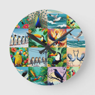 Vögel Patchwork-Muster  Runde Wanduhr