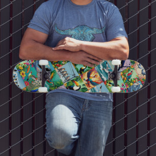 Vögel Patchwork-Muster  Skateboard