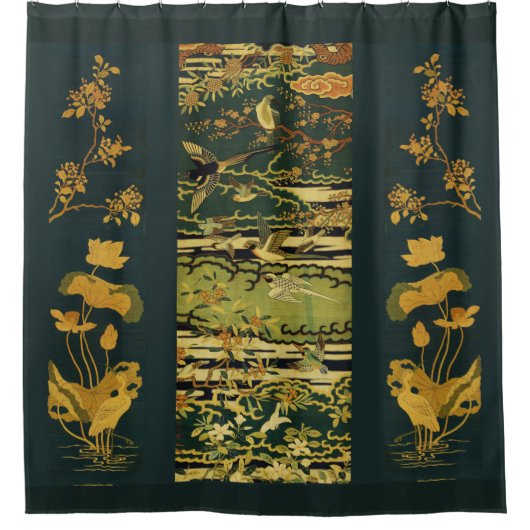 Vögel,Phoenix blühende Baumzweige Lotus Blume Duschvorhang (Vorderseite)