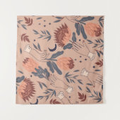 Vögel & Proteas: Vintage Handgrafiken Wandteppich (Vorderseite (Horizontal))