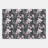 Vögel Rosa Blume Wasserfarbenes botanisches Muster Geschenkpapier Set (Vorderseite)